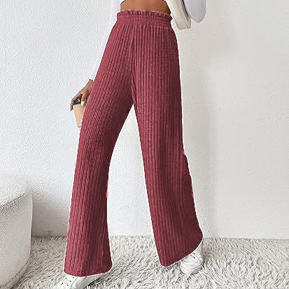 Damen weite Plisseehose mit hohem Bund und elastischem Taillenband R&B