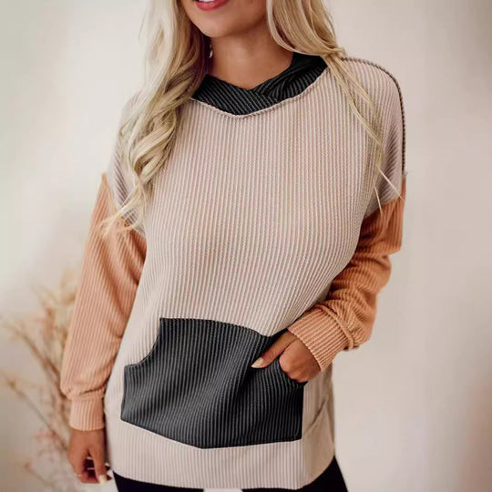Damen lässiger Kapuzenpullover mit strukturiertem Design und praktischen Taschen R&B