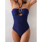 Damen Einteiler Badeanzug mit dekorativem Cut-Out und schmalen Trägern R&B