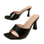 Damen Elegante High Heel Pantoletten mit geschwungenem Absatz R&B