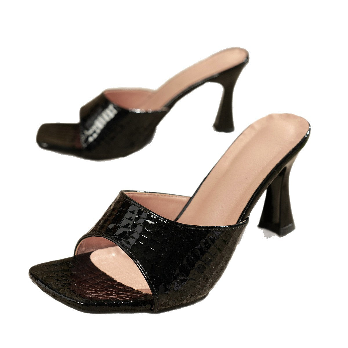 Damen Elegante High Heel Pantoletten mit geschwungenem Absatz R&B