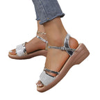 Damen Komfortable Wedgesandalen mit verstellbaren Riemen und schimmernden Akzenten R&B