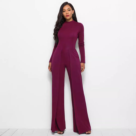 Damen Eleganter und fließender Jumpsuit mit langen Ärmeln R&B