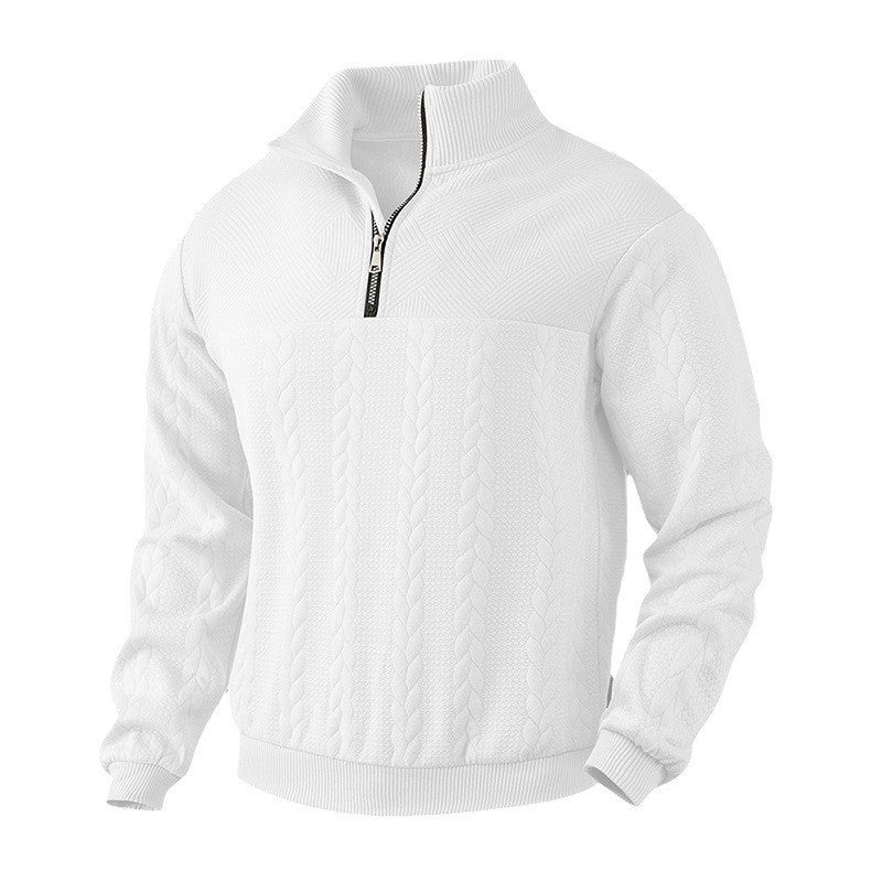Herren nan Strickpullover mit kurzem Reißverschluss und Zopfmuster R&B