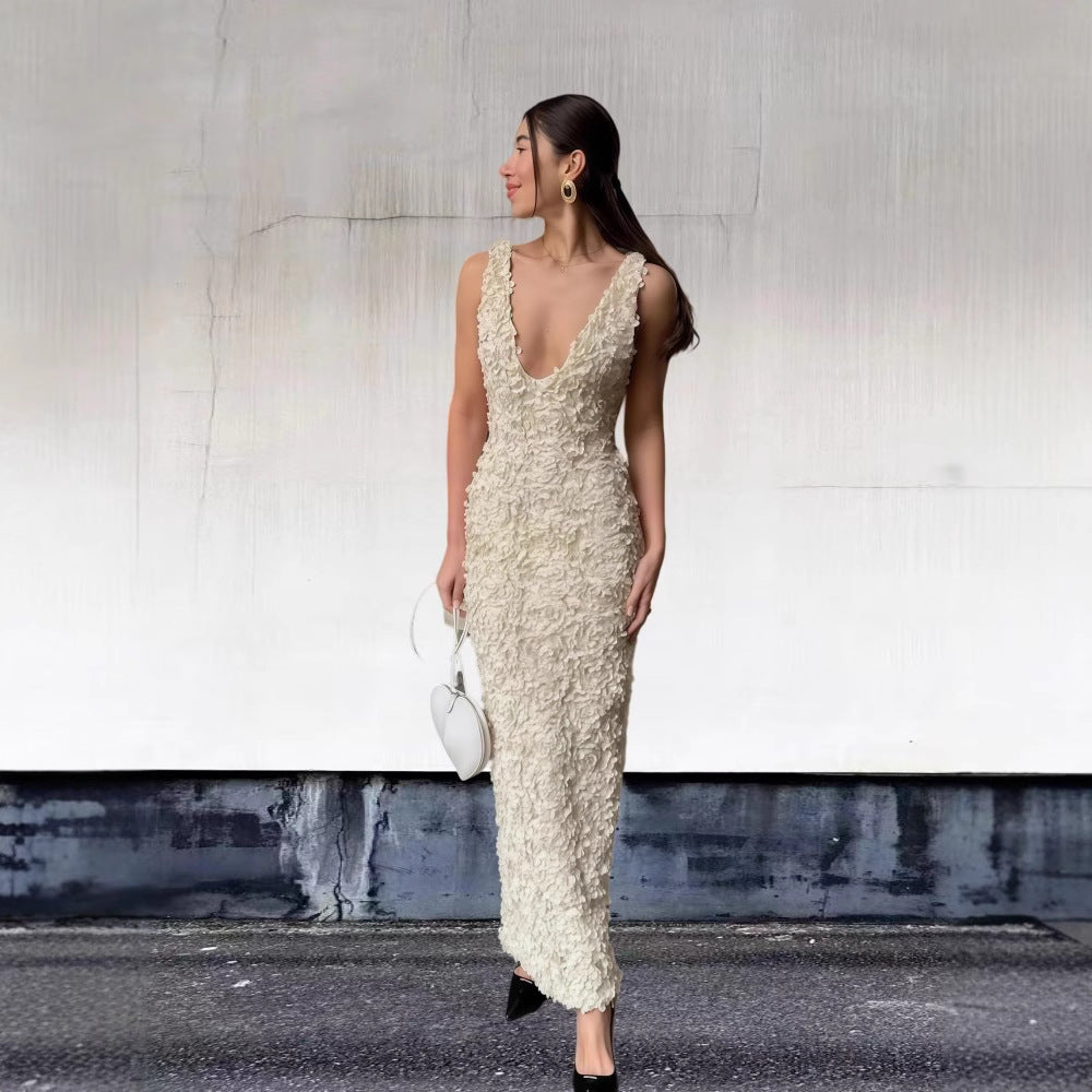 Damen Exquisites Abendkleid mit floralem Design und tiefem Ausschnitt R&B