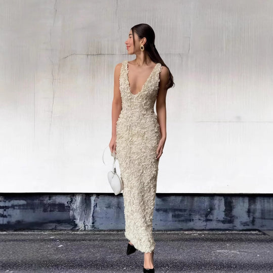 Damen Exquisites Abendkleid mit floralem Design und tiefem Ausschnitt R&B
