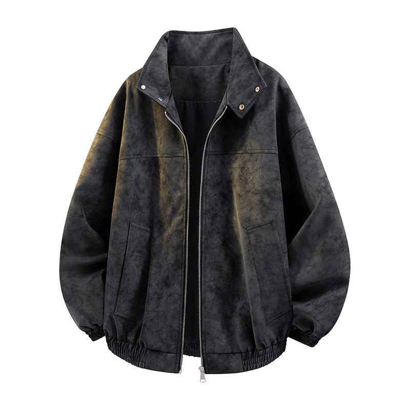 Herren lässige übergroße Jacke mit hohem Kragen und elastischem Bund R&B