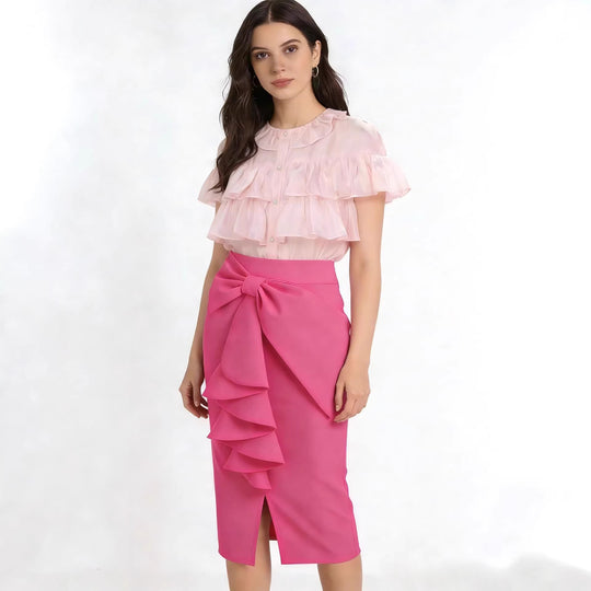 Damen Figurbetonter Midi-Rock mit elegantem Schleifendetail R&B