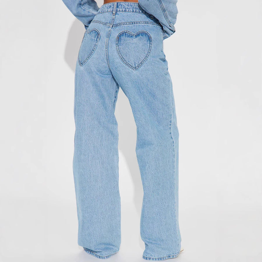 Damen Weite High-Waist Jeans mit klassischem Schnitt und ausgefransten Säumen R&B