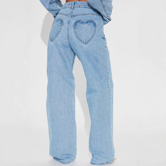 Damen Weite High-Waist Jeans mit klassischem Schnitt und ausgefransten Säumen R&B