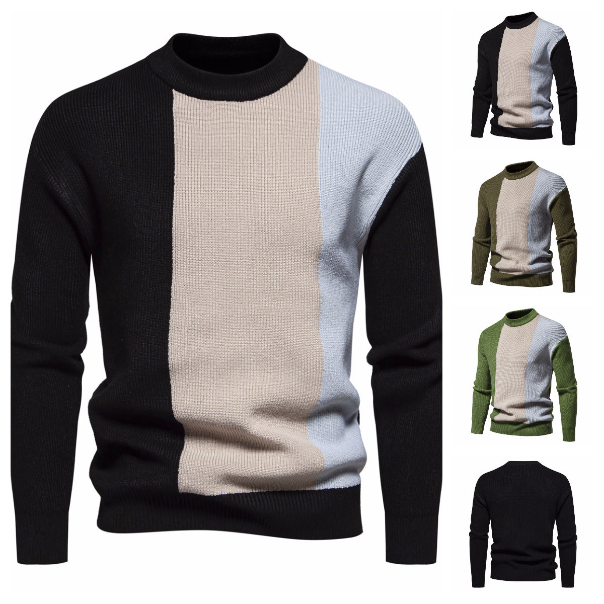Herren Strickpullover mit modernem Farbblockdesign und hohem Kragen