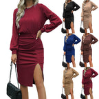 Damen elegantes Wickelkleid mit gerafftem Design R&B