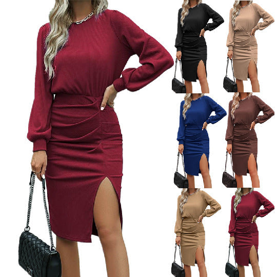 Damen elegantes Wickelkleid mit gerafftem Design R&B