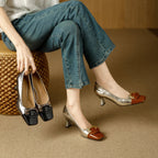 Damen elegante Pumps mit quadratischem Zehenbereich und modischer Schnallenapplikation