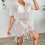 Damen Häkel-Strandtunika mit Fransen und transparentem Design R&B