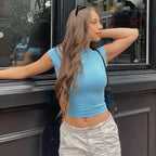 Damen Crop-Top mit weitem Ausschnitt und figurbetonter Passform EB