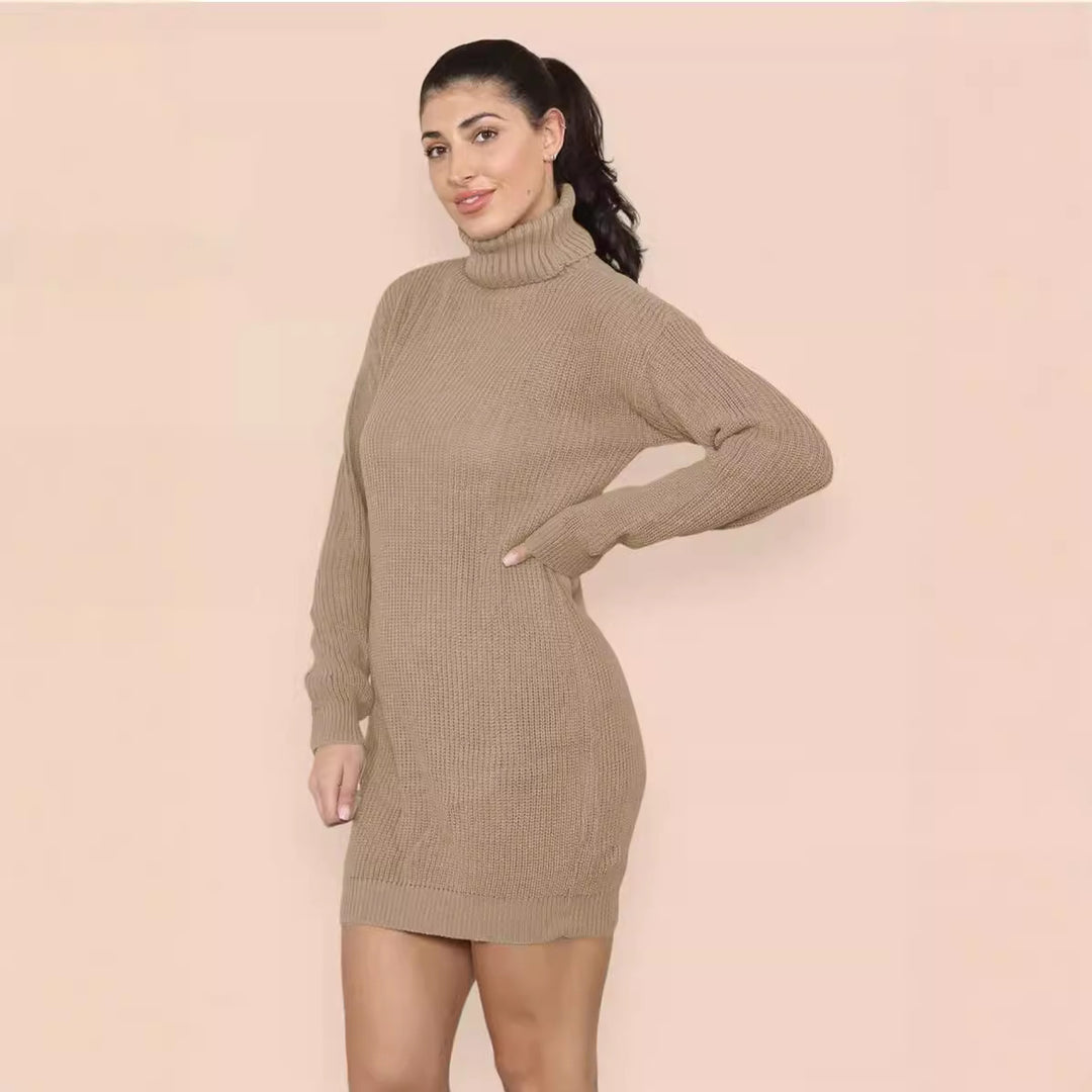 Damen Strickkleid im Oversized-Stil mit hohem Kragen und dekorativem Rippdesign R&B