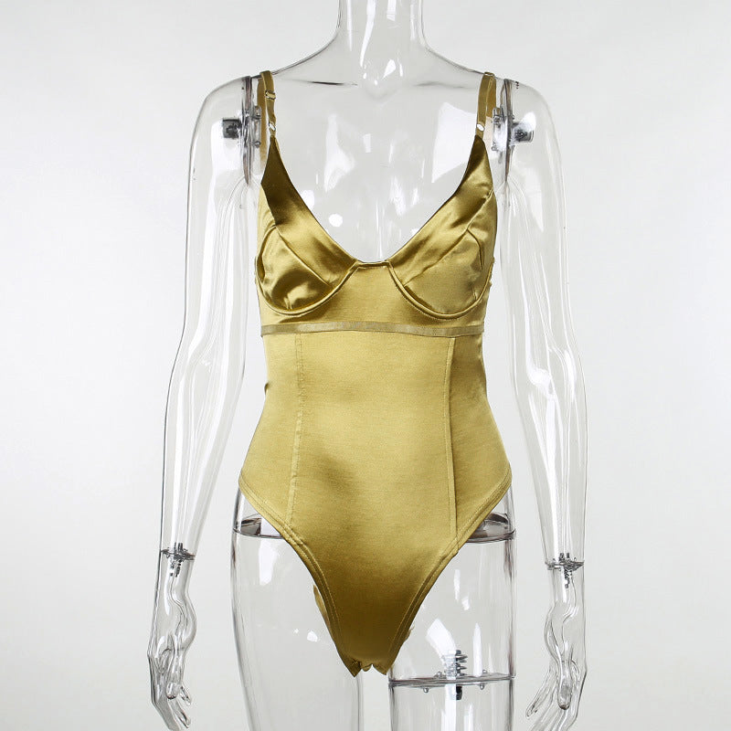 Damen Satin-Bustier-Top mit tiefem V-Ausschnitt und eleganter Passform R&B