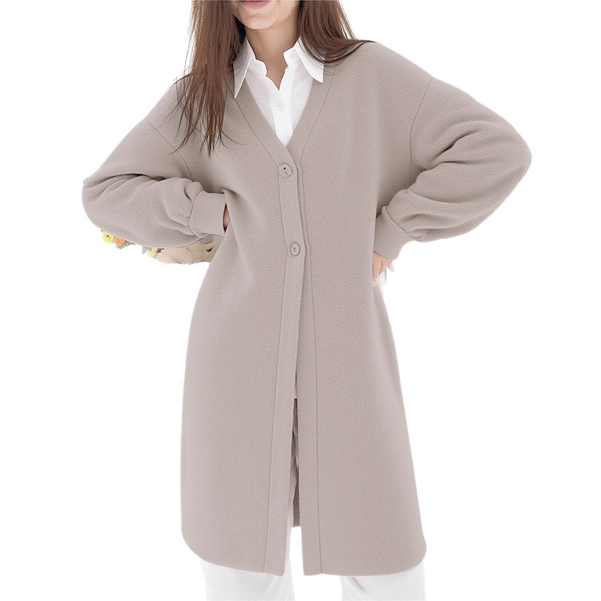 Damen Elegante Strickjacke mit Knopf und V-Ausschnitt R&B