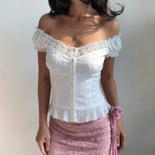 Damen Elegantes Blusenoberteil mit verspielten Puffärmeln und Knopfleiste R&B