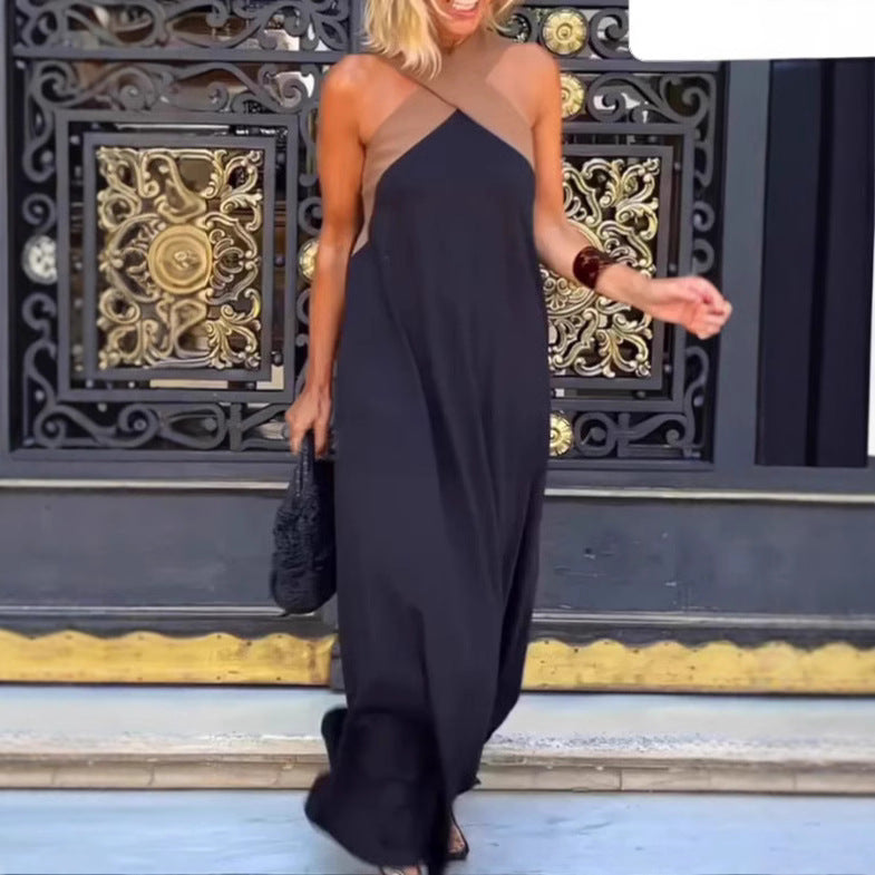 Damen elegant geschnittenes Maxikleid mit asymmetrischen Trägern und hochwertigem Stoff R&B