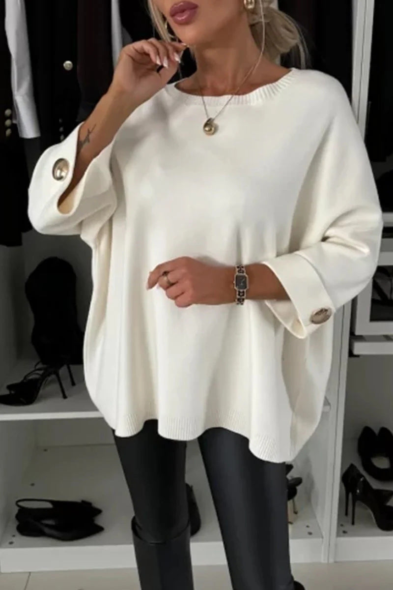 Damen Modischer Strickpullover mit eleganten Knopfdetails R&B