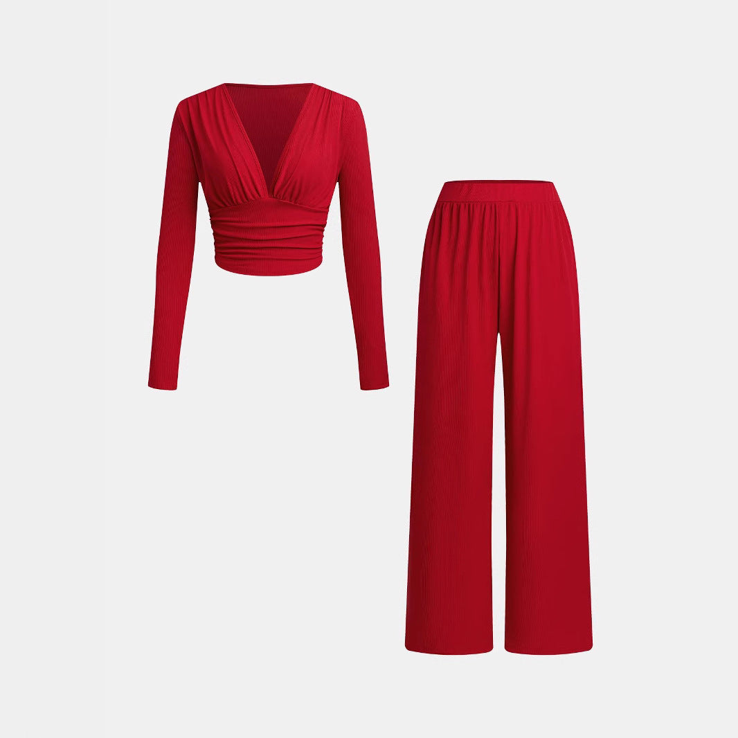 Damen lässiges und figurnahes Oberteil mit hochtaillierter Hose R&B