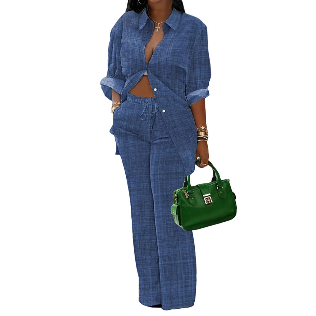 Damen lässiges Oversize-Hemd mit weitem Hosenanzug R&B