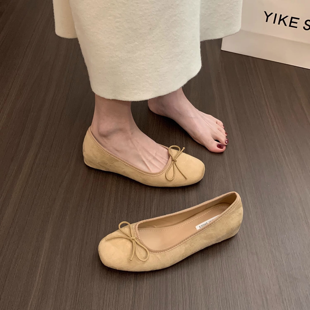 Damen Ballerinas aus hochwertigem Wildleder mit dekorativer Schleife R&B