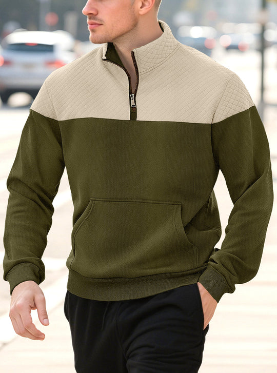 Herren nan Halbzip-Sweatshirt mit gesteppter Schulterpartie Kängurutasche und gerippten Bündchen R&B