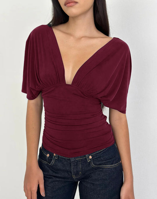 Damen Elegantes Oberteil mit tiefem V-Ausschnitt und lässigem Drapierungsdesign R&B