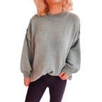 Damen lässiger Grobstrickpullover mit hohem Kragen und weitem Schnitt R&B