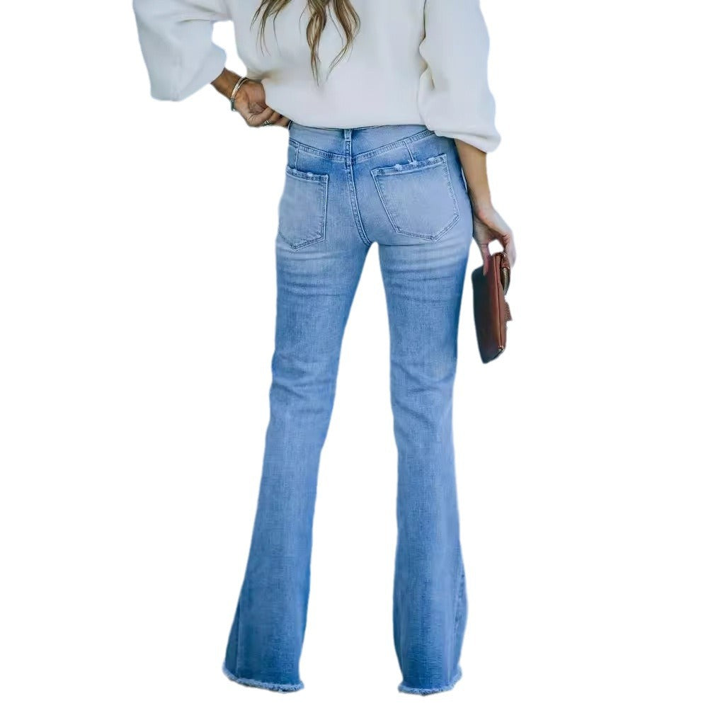 Damen Flared Jeans mit hohem Bund und elegantem Schnitt R&B