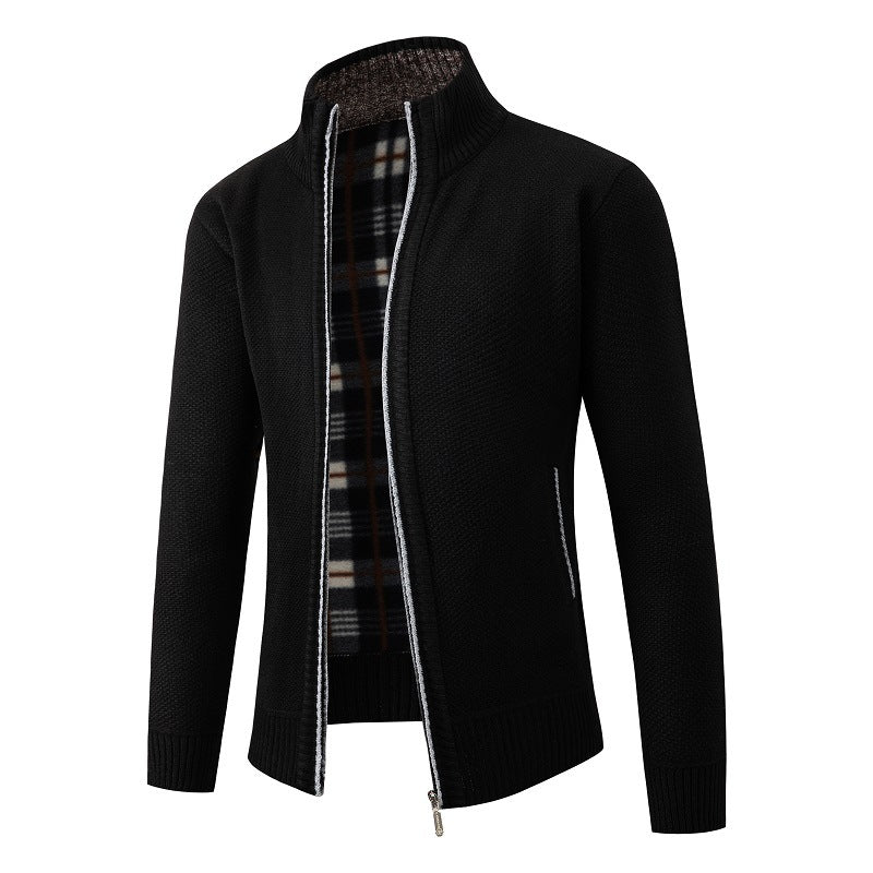 Herren Strickjacke mit modernem Stehkragen und praktischen Seitentaschen R&B