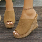 Damen Wedge-Pantoletten aus samtigem Material mit Korksohle R&B