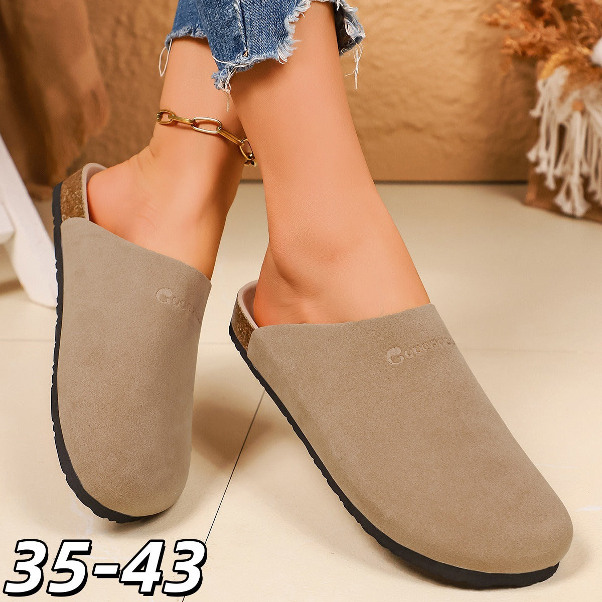Damen Bequeme Clogs aus weichem Wildleder mit anatomisch geformtem Fußbett EB