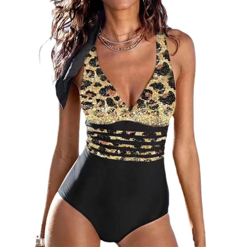 Damen Einteiliger Badeanzug mit figurformendem Design und tiefem V-Ausschnitt R&B
