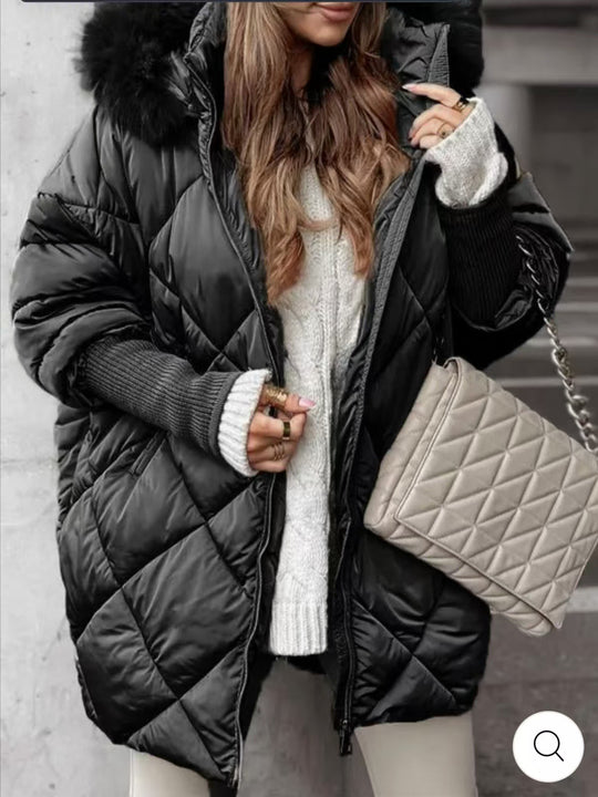 Damen gestepptes Winterparka mit abnehmbarer Kapuze R&B
