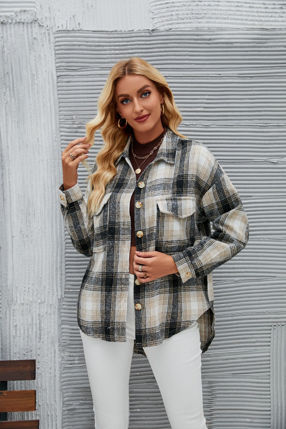 Damen Karierte Overshirt-Jacke aus weichem Flanell R&B