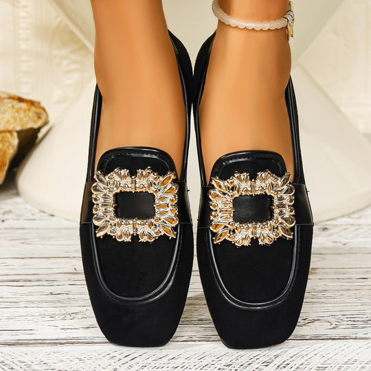 Damen elegante Ballerinas mit geschmackvollem Tiermuster und funkelndem Schmuckdetail R&B
