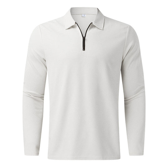 Herren Sportliches Langarm-Henley-Shirt mit Reißverschluss und strukturierter Oberfläche R&B