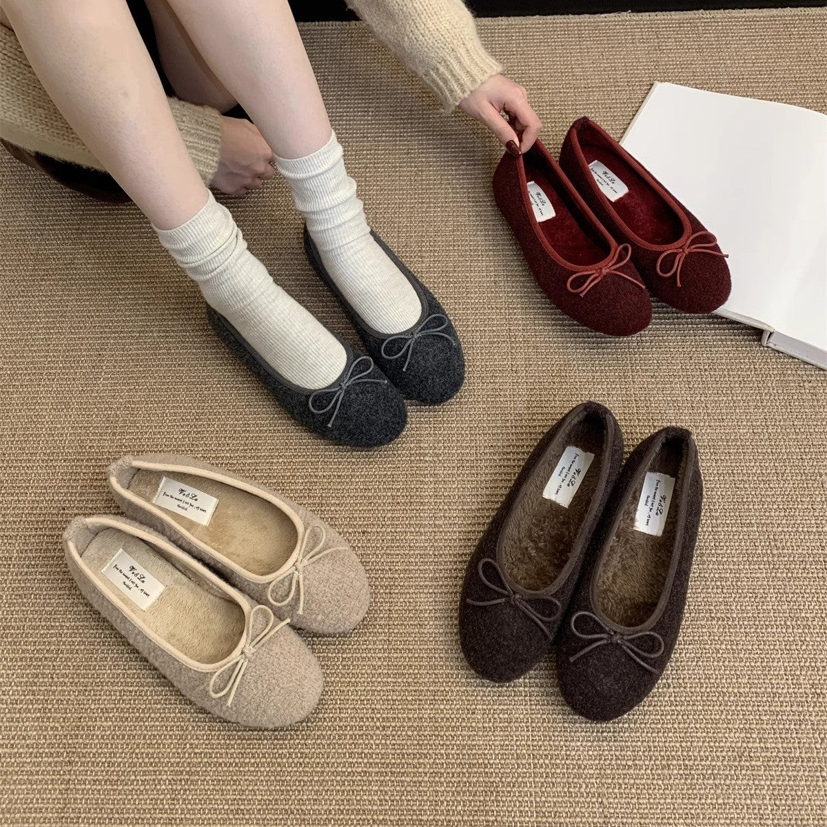 Damen Fleece Ballerinas mit flexiblem Absatz R&B