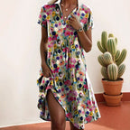 Damen Freizeitkleid mit floralem Design und asymmetrischem Schnitt