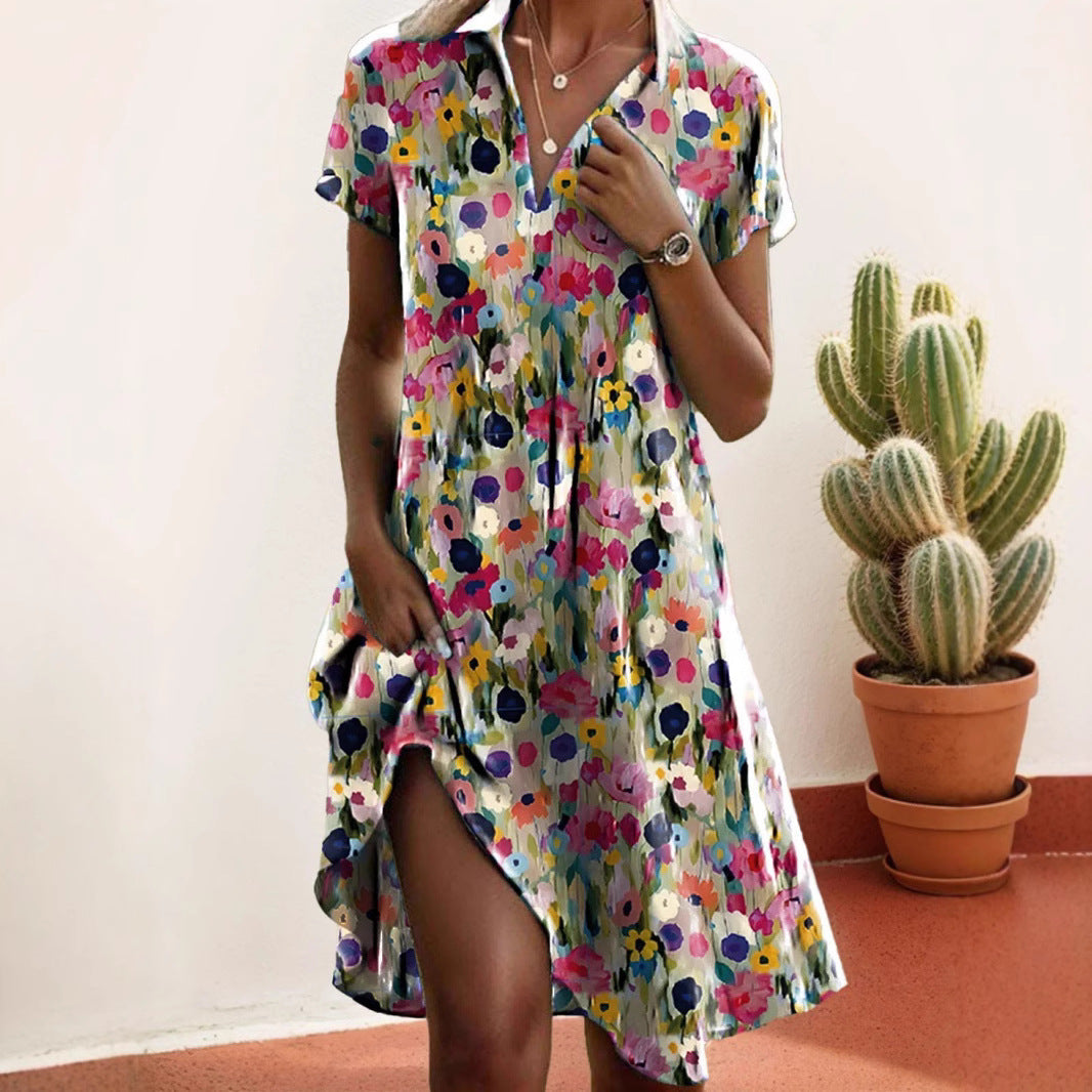 Damen Freizeitkleid mit floralem Design und asymmetrischem Schnitt