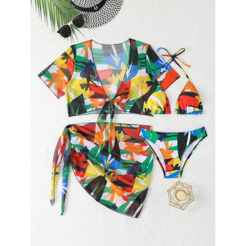Damen Bikiniset mit leicht transparenter Wickelbluse und verstellbaren Trägern R&B