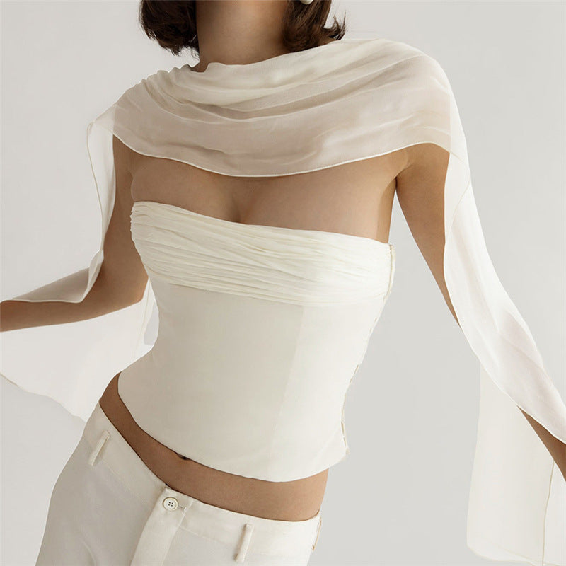 Damen Bandeau-Top mit eleganter Chiffonüberwurf EB