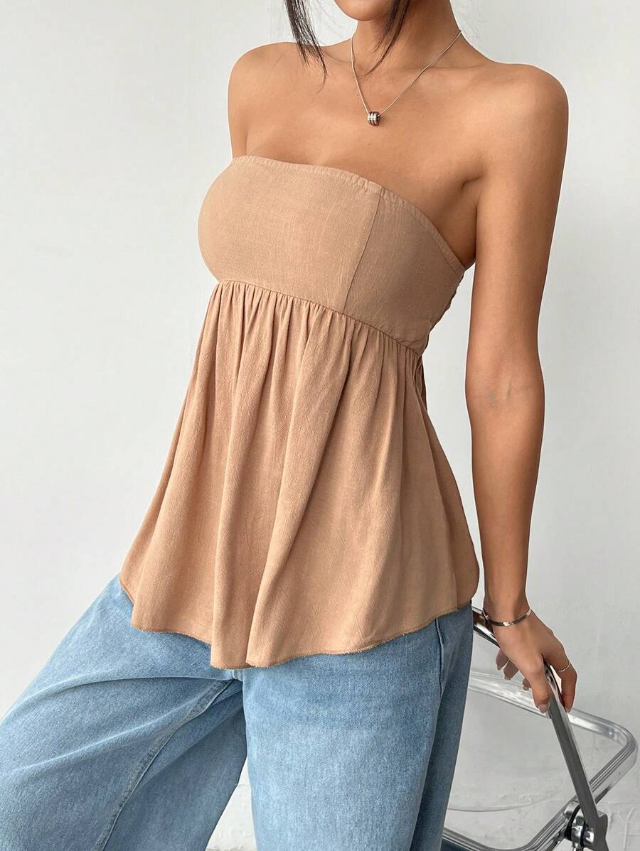 Damen Bandeau Oberteil mit lockerem Schnitt und elastischem Saum R&B