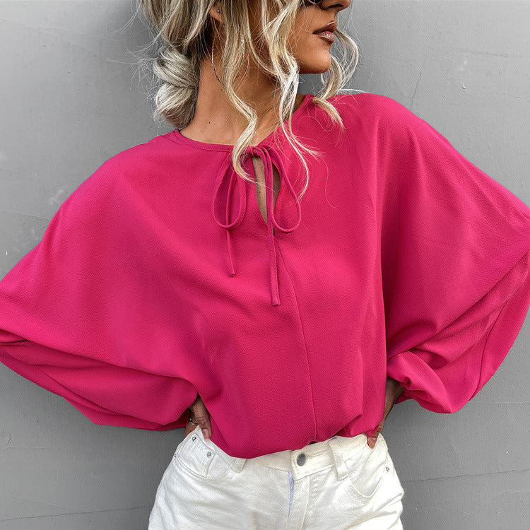 Damen luftiges Blusenshirt mit weiten Ärmeln und modischem Schleifendetail R&B