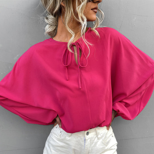 Damen luftiges Blusenshirt mit weiten Ärmeln und modischem Schleifendetail R&B