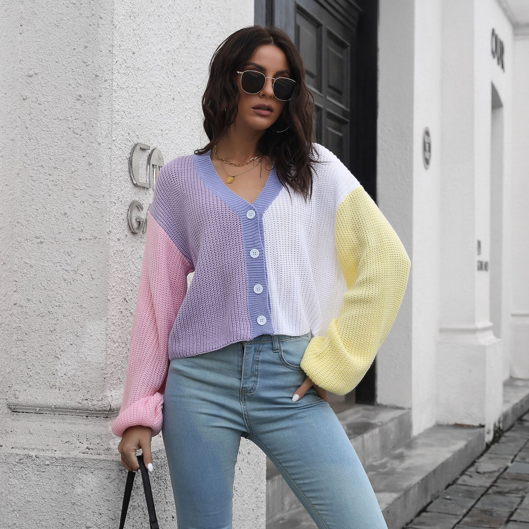 Damen Großer Strickpullover mit Farbblock-Design R&B